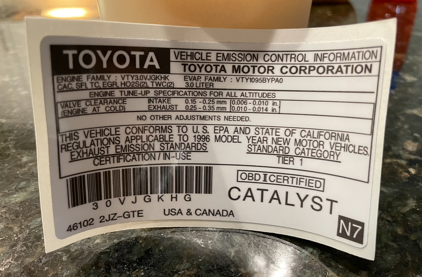 Toyota 11298-46050 Plate, Emission Control Information